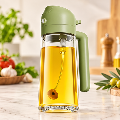 Premium 2-in-1 Glass Oil Sprayer & Pourer Bottle with Handle – Multipurpose Cooking Oil Dispenser for Kitchen, BBQ & Salad Dressing