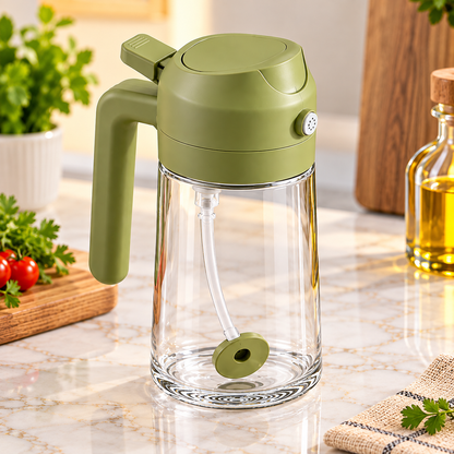 Premium 2-in-1 Glass Oil Sprayer & Pourer Bottle with Handle – Multipurpose Cooking Oil Dispenser for Kitchen, BBQ & Salad Dressing