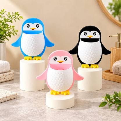 Cute Penguin Wall Mounted Multipurpose Storage Holder – Bathroom Toothbrush Organizer, Makeup Brush Holder & Stationery Storage Basket