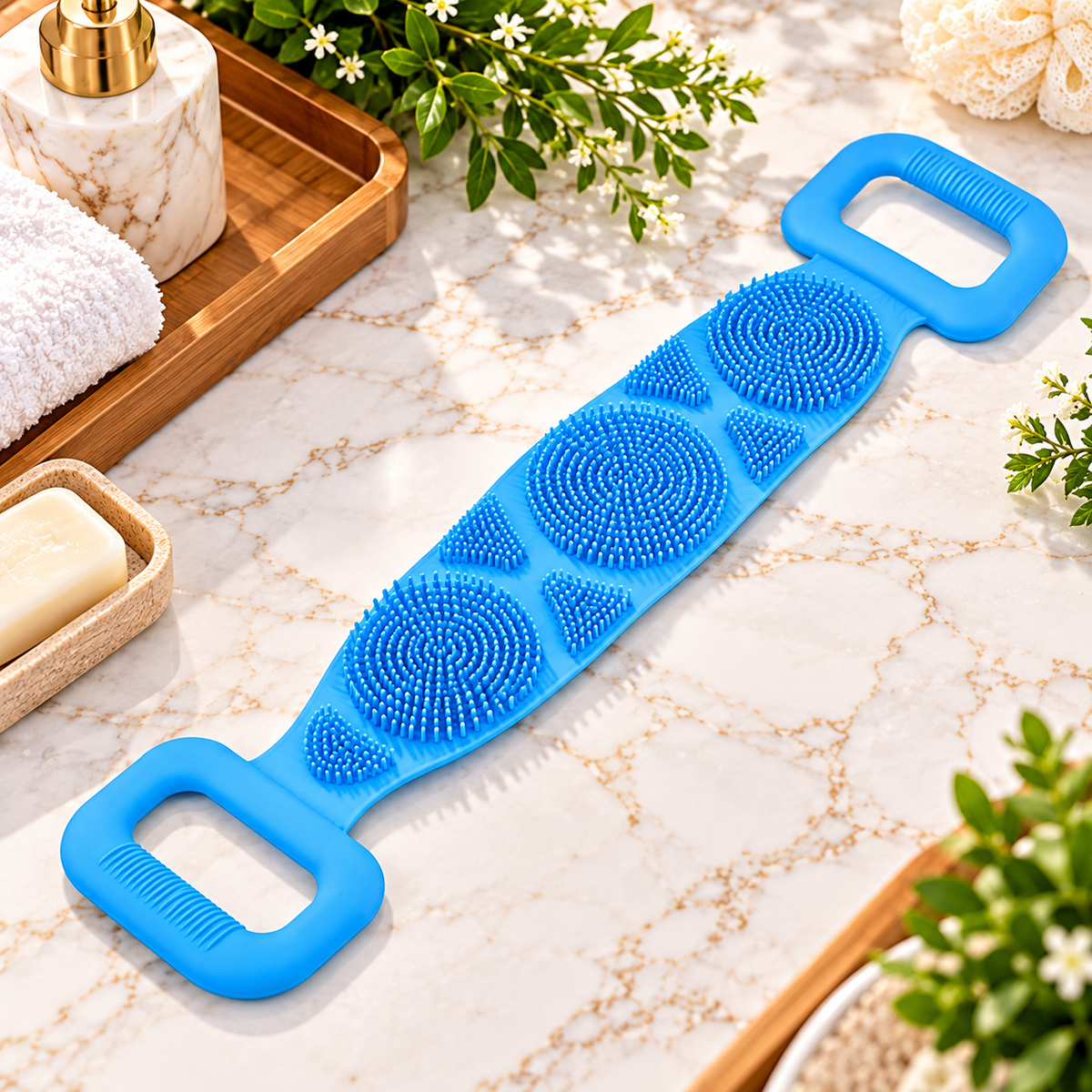 Premium Silicone Back & Body Scrubber with Dual Handles – Long Exfoliating Bath Brush for Shower, Body Massage & Deep Cleaning