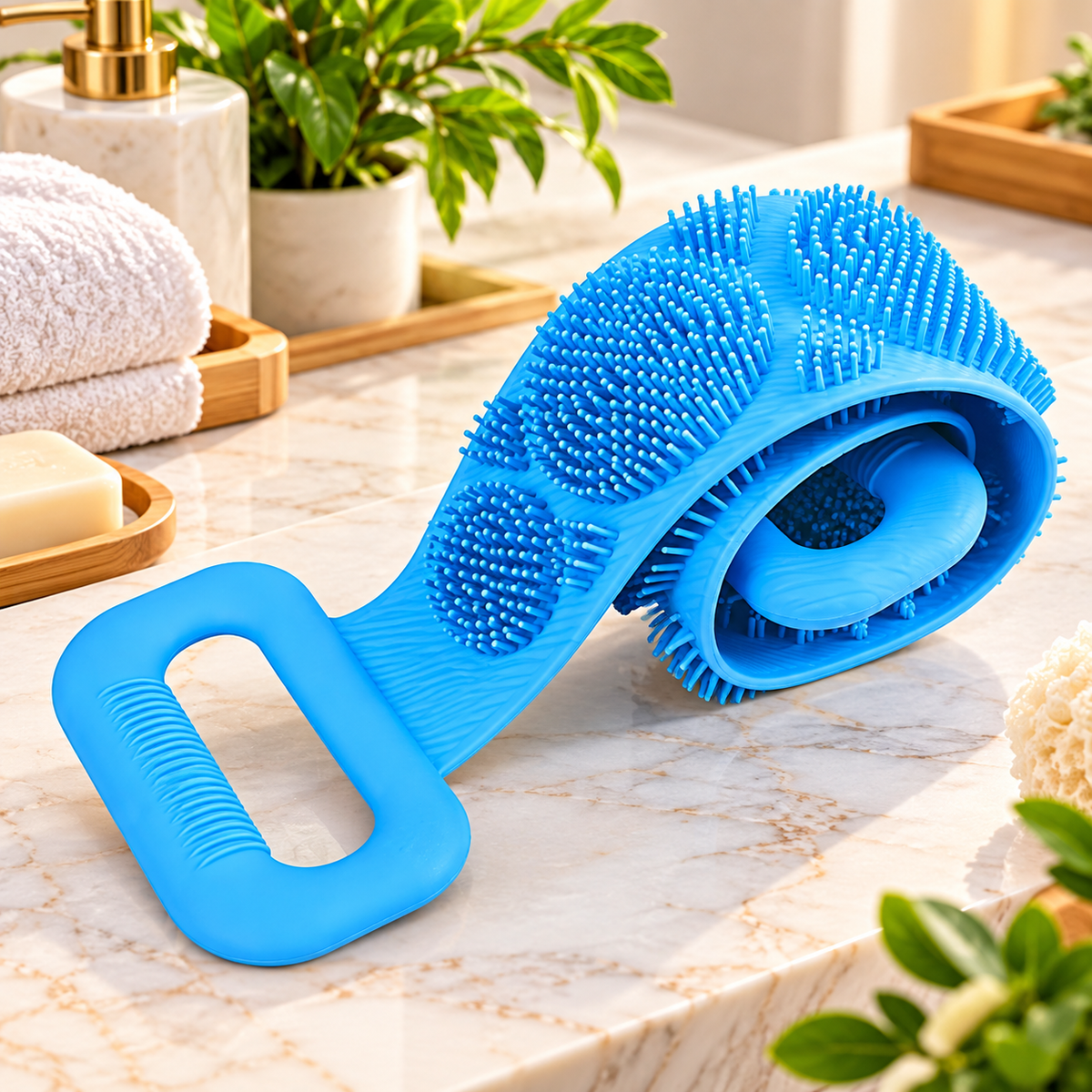 Premium Silicone Back & Body Scrubber with Dual Handles – Long Exfoliating Bath Brush for Shower, Body Massage & Deep Cleaning