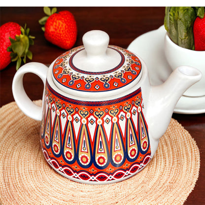 Ceramic Tea Morning Set – 6 Coffee Tea Cups (150ml), 1 Kettle (750ml) – Set of 7