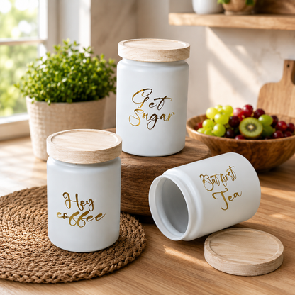CP Tea Coffee Sugar Jar Set of 3 | Premium Borosilicate Glass Kitchen Storage Containers with Wooden Lid