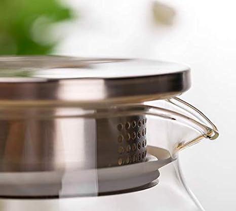 Cp Set of 6, Heat-Resistant Borosilicate Glass Kettle Drinking Water Tea Set with Amber Handle (1 teapot, 4 Cup, 1 Wooden Tray)