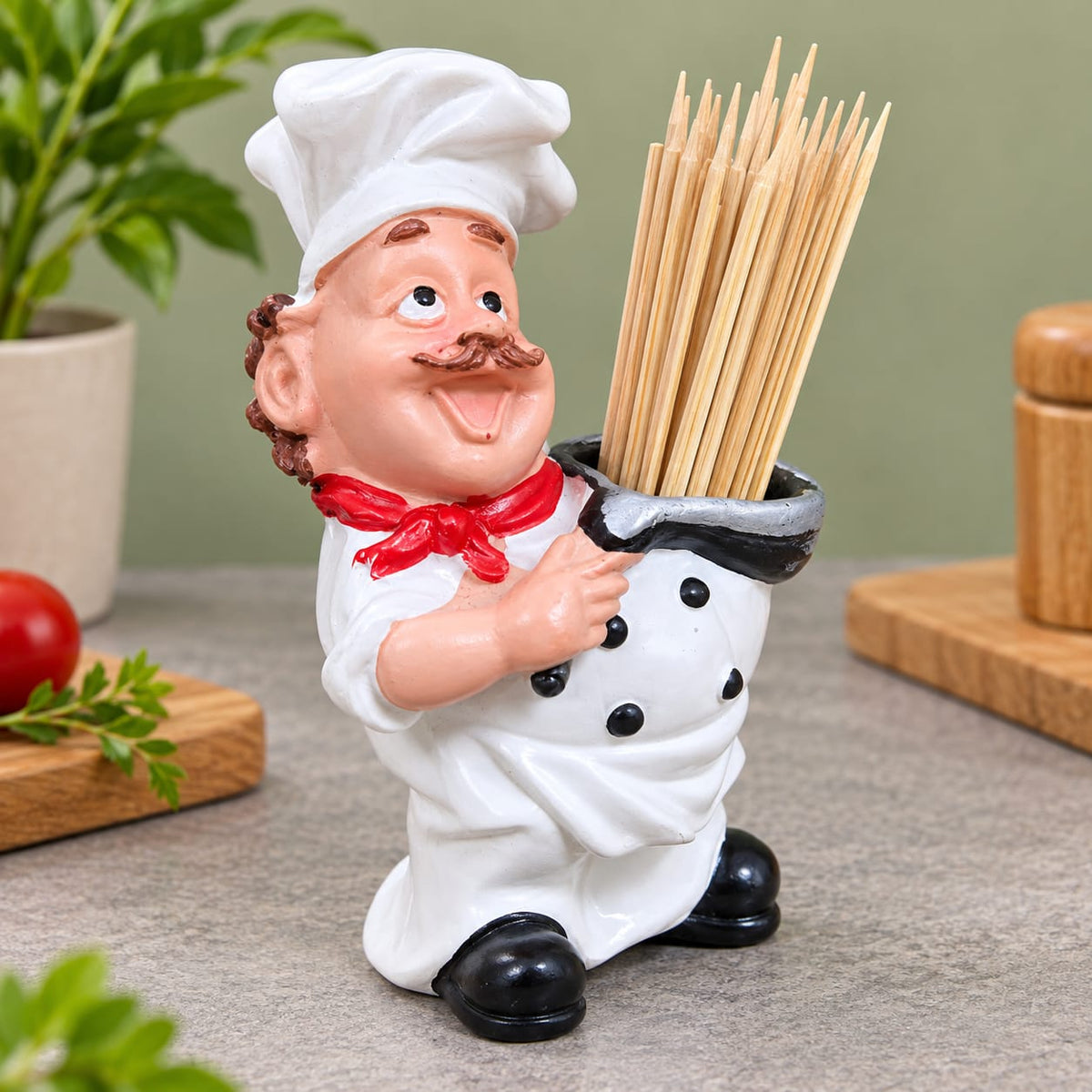 Premium Chef Design Toothpick Holder – Cute Cartoon Chef Figurine Toothpick Stand & Decorative Kitchen Table Organizer