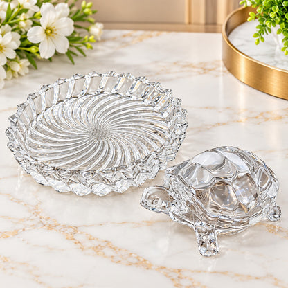 Luxury Turtle-Shaped Serving Bowl with Designer Round Tray – 2 Pc Decorative Serveware Set