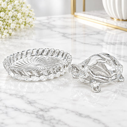 Luxury Turtle-Shaped Serving Bowl with Designer Round Tray – 2 Pc Decorative Serveware Set