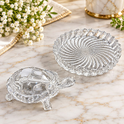 Luxury Turtle-Shaped Serving Bowl with Designer Round Tray – 2 Pc Decorative Serveware Set